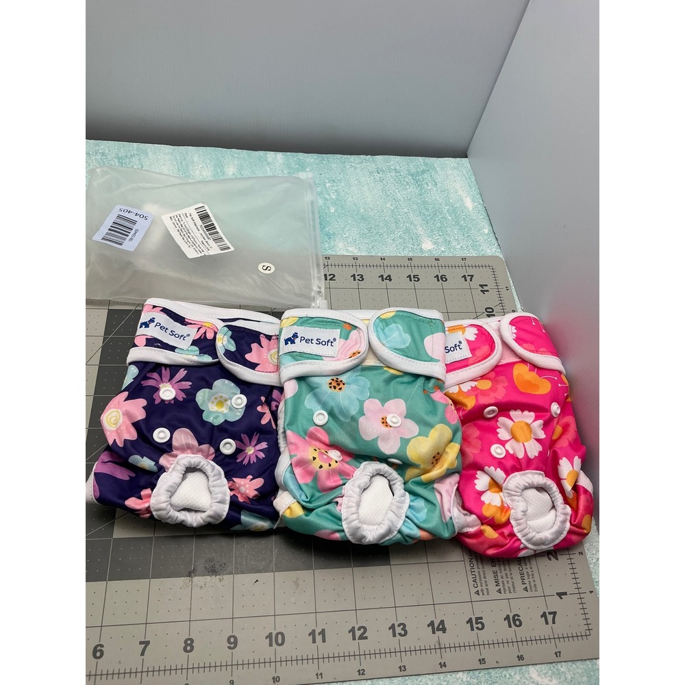 Pet Soft Washable Female Dog Diapers 3 Pack Floral Small Reusable Wraps